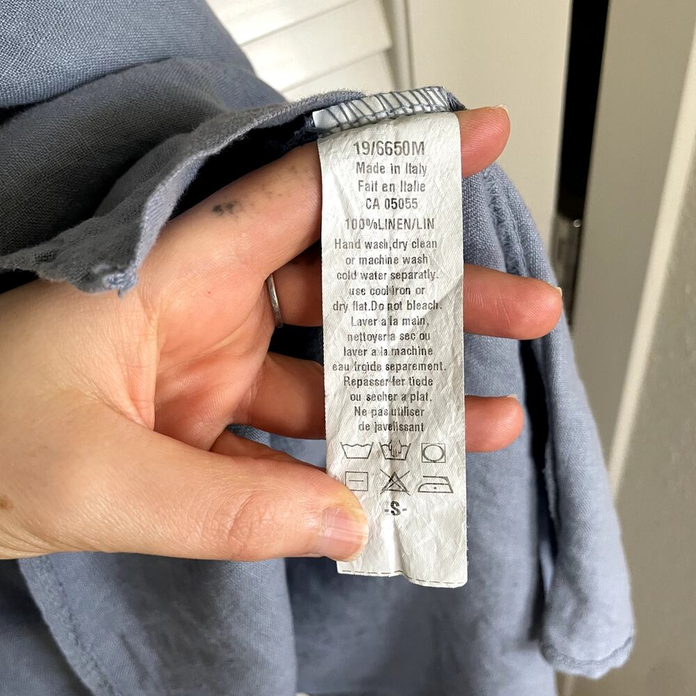 Made in Italy Linen Slate Blue Asymmetrical Midi Dress S Lagenlook Minimalist - Picture 9 of 9